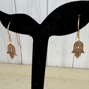 14 Karat Yellow Gold Hamsa Earrings with French Wires